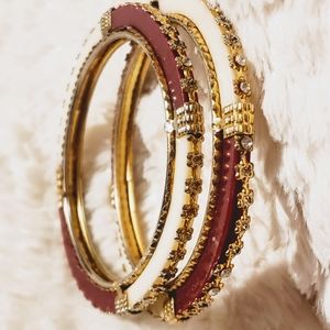 Vintage Red & Pearl Embellished Bangels
